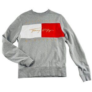 Tommy Hilfiger Mens Sweatshirt Gray/Red/White Colorblock Logo Cotton/Polyester B